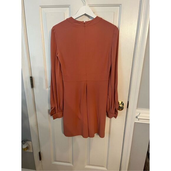 Jill Stuart Light Pumpkin Crepe Full Skirt V-Neck Long Sleeve Dress sz 4 EUC Bea - Picture 5 of 7